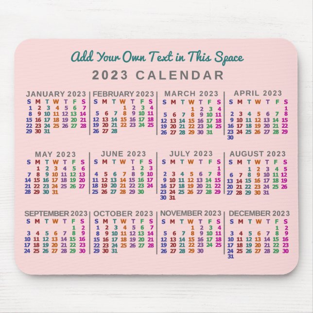 2023 Year Monthly Calendar Blush Pink Personalized Mouse Pad (Front)