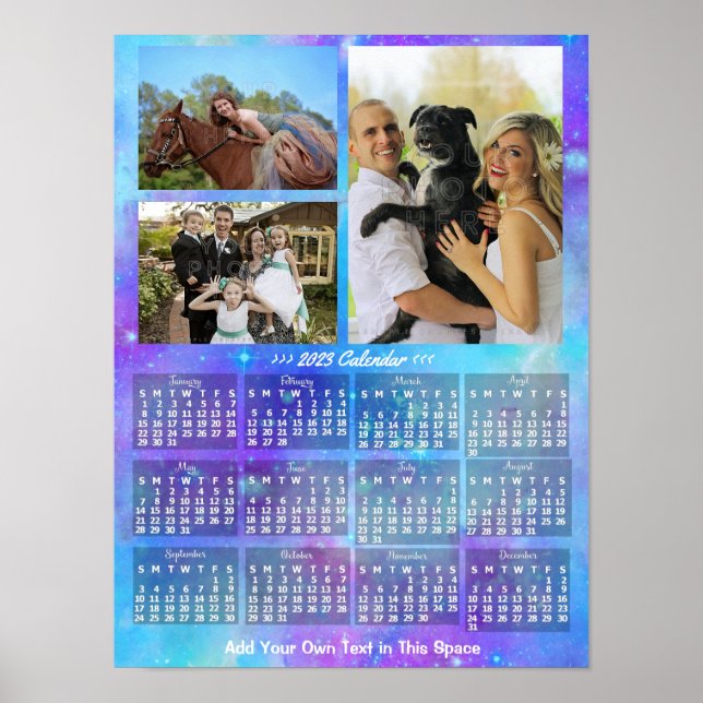 2023 Year Monthly Calendar Boho Watercolor 3 Photo Poster (Front)