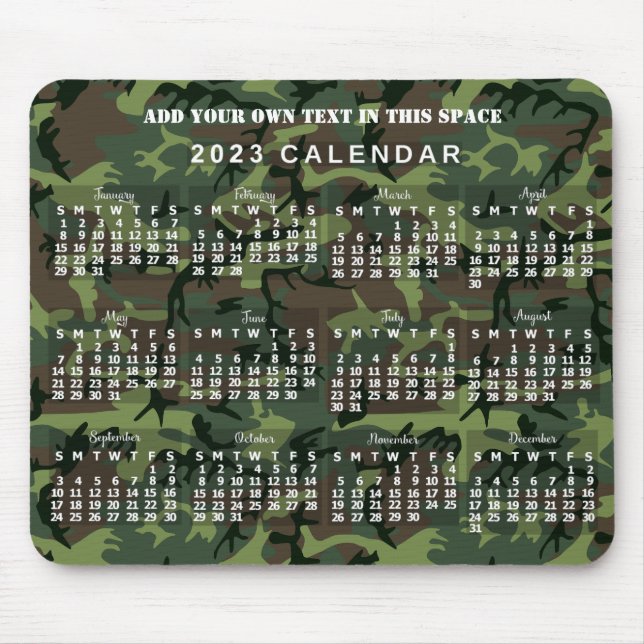 2023 Year Monthly Calendar Camouflage Camo Green Mouse Pad (Front)