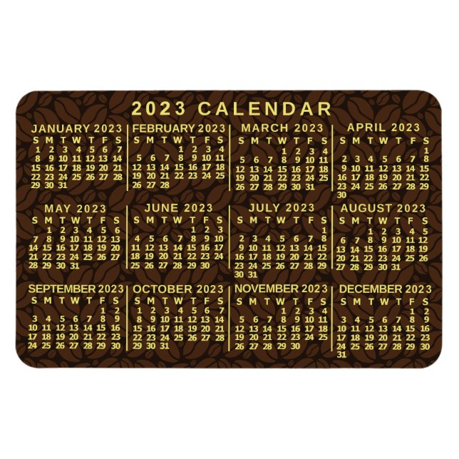 2023 Year Monthly Calendar Dark Coffee Beans Magnet (Horizontal)