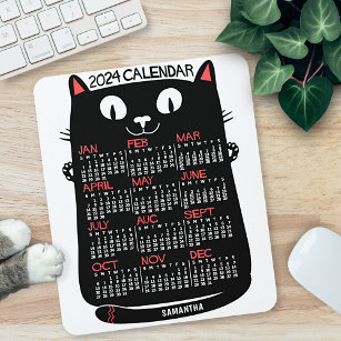 2023 Year Monthly Calendar Mid-Century Black Cat Mouse Pad