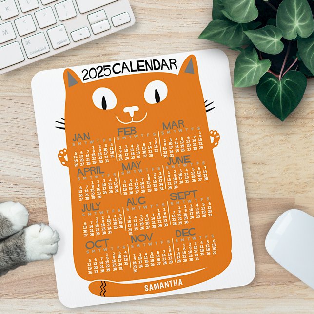 2023 Year Monthly Calendar Mid-Century Orange Cat Mouse Pad (Creator Uploaded)