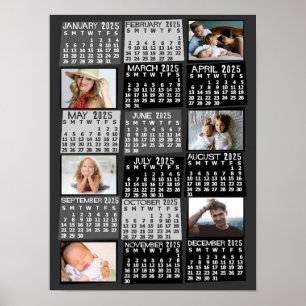 2023 Year Monthly Calendar Photo Collage Mod Black Poster