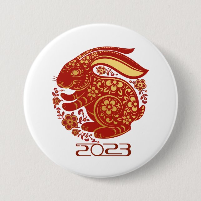 2023  Year Of The Rabbit, Happy New Year 3 Inch Round Button (Front)