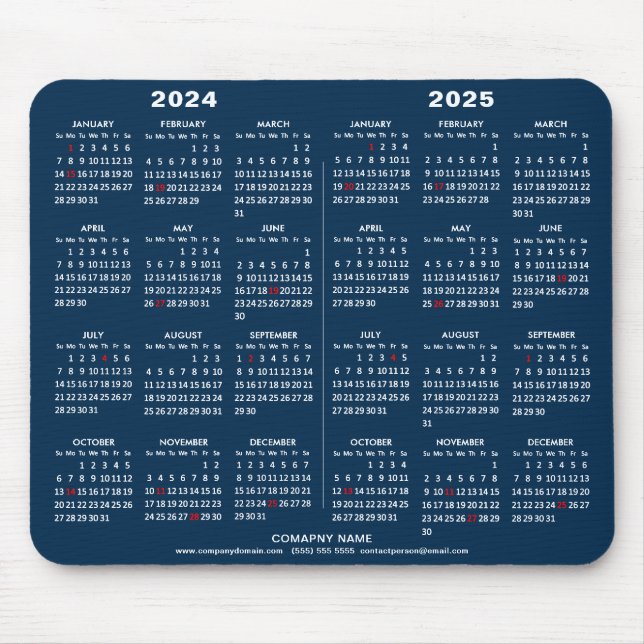 2024 - 2025 2 Year Calendar Modern Blue Business Mouse Pad (Front)