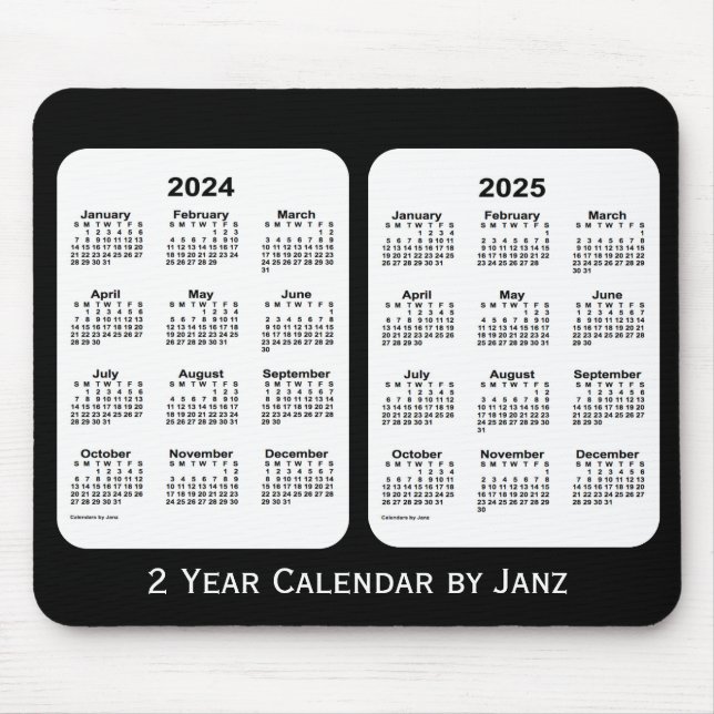 2024-2025 Black and White 2 Year Calendar by Janz Mouse Pad (Front)