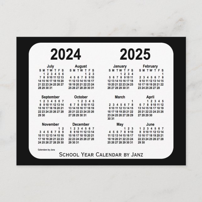 2024-2025 Black and White School Calendar by Janz Postcard (Front)