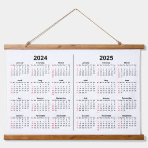 2024 2025 Calendar 2 year black white  Hanging Tapestry