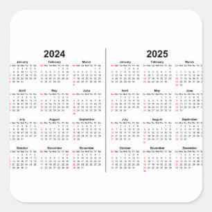 2024 2025 Calendar 2 year black white  Square Sticker