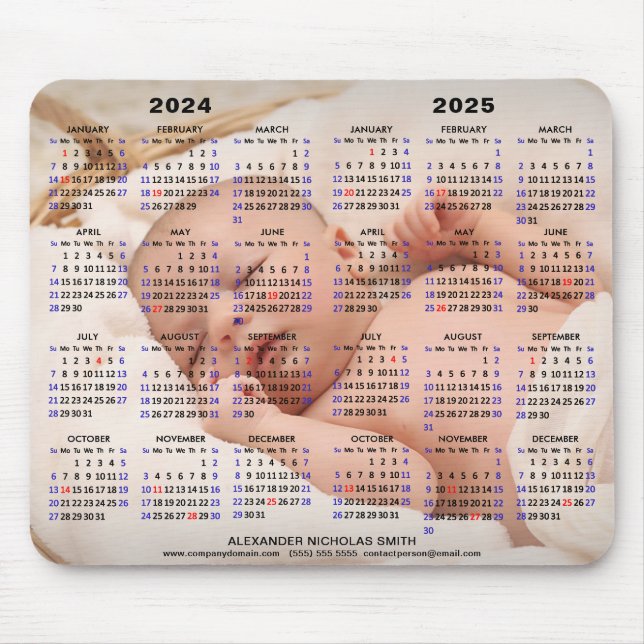 2024 - 2025 Calendar Custom Full Photo US Holidays Mouse Pad (Front)