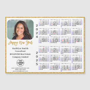 2024 2025 Calendar Gold Corporate Photo Magnetic