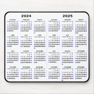 2024 - 2025 Calendar Simple Black with US Holidays Mouse Pad