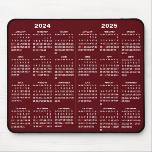 2024 - 2025 Calendar Simple Red with US Holidays Mouse Pad