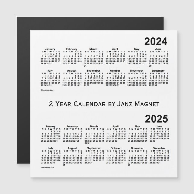 2024-2025 White 2 Year Calendar by Janz Magnet (Front/Back)