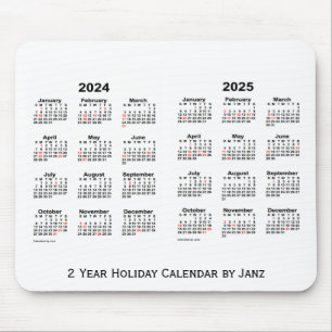 2024-2025 White 2 Year Holiday Calendar by Janz Mouse Pad