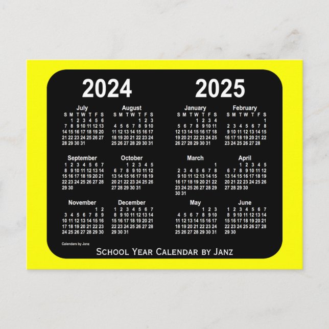 2024-2025 Yellow Neon School Calendar by Janz Postcard (Front)