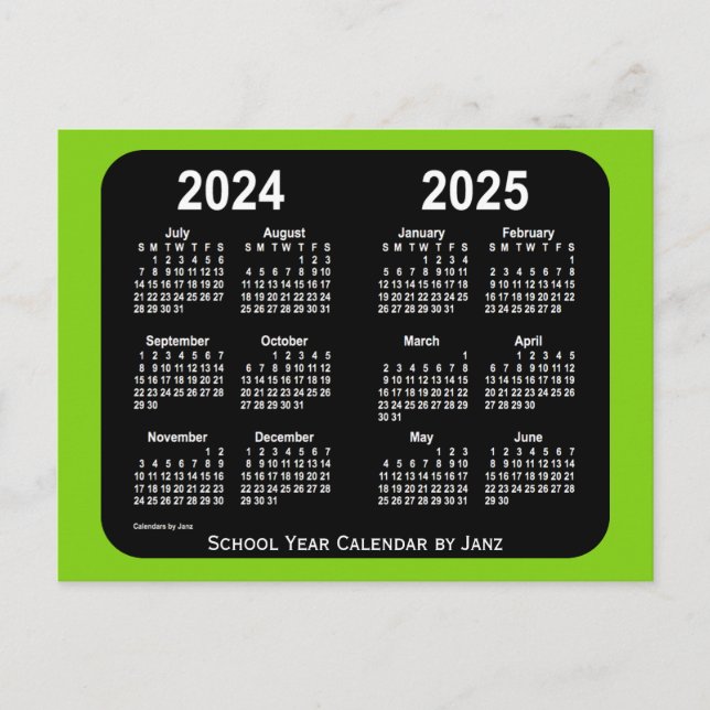 2024-2025 Yellowgreen Neon School Calendar by Janz Postcard (Front)