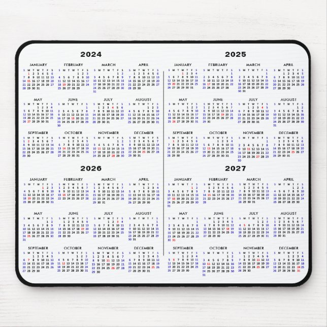 2024-2027 4 Year Calendar Simple Black US Holiday Mouse Pad (Front)