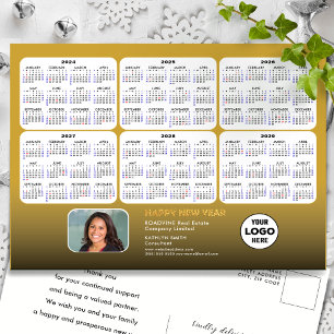 2024 - 2029  6 Year Calendar Modern Gold Corporate Holiday Postcard