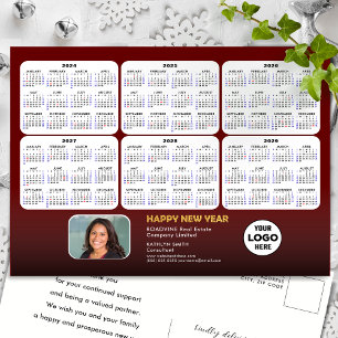 2024 - 2029  6 Year Calendar Modern Red Corporate Holiday Postcard