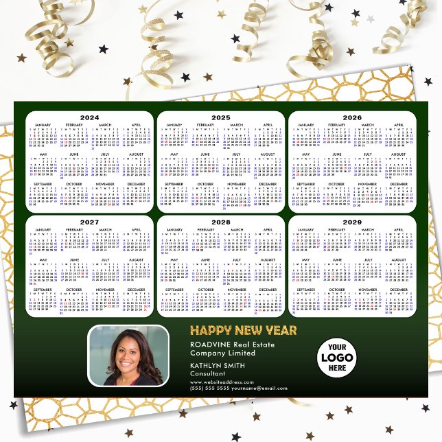 2024 - 2029 Calendar Collage Business Modern Green Holiday Card (Creator Uploaded)