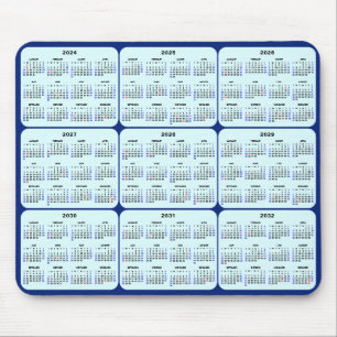 2024 - 2032 Calendar with US Holidays on Navy Blue Mouse Pad