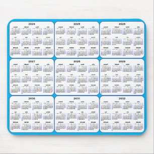 2024 - 2032 Calendar with US Holidays on Sky Blue Mouse Pad