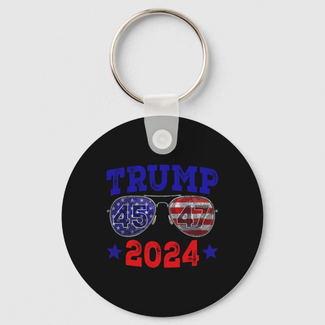 2024 45 47 American Flag Sungles Trump 2024  Keychain (Front)