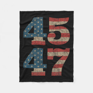 2024 45 47 Vintage American Flag Retro 4547 Trump  Fleece Blanket