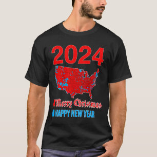 2024 Accurate Election Map Merry Christmas Happy N T-Shirt