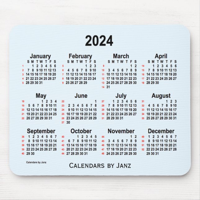 2024 Alice Blue 52 Weeks Calendar by Janz Mouse Pad (Front)