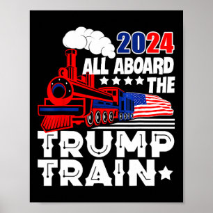 2024 All Aboard The Trump Train Usa American Flag Poster