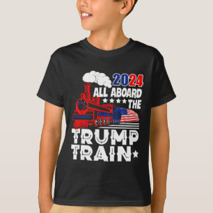 2024 All Aboard The Trump Train Usa American Flag  T-Shirt