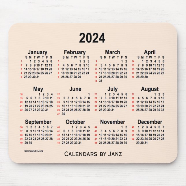 2024 Antique White 52 Weeks Calendar by Janz Mouse Pad (Front)
