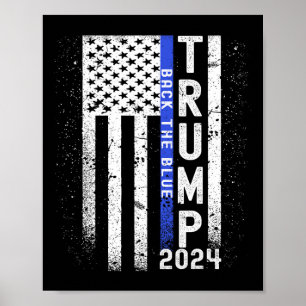 2024 Back The Blue American Flag Blue Line 4th Of  Poster