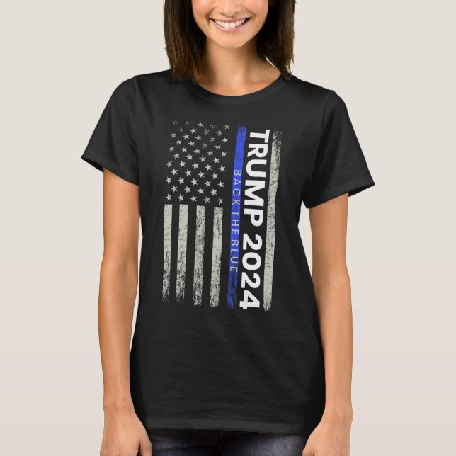 2024 Back The Blue Thin Blue Line Police American  T-Shirt (Front)