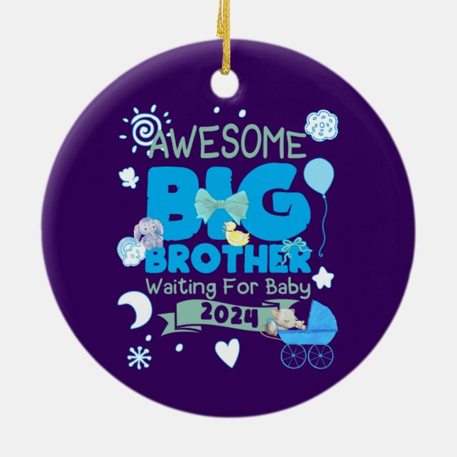 2024 Big Brother Waiting for New Baby Ceramic Ornament (Back)