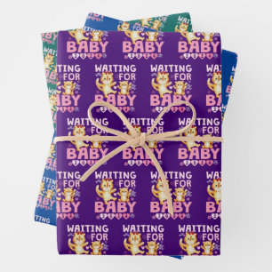 2024 Big Sister Waiting for Baby Cute Tigers Wrapping Paper Sheet