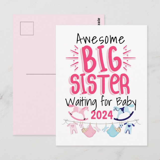 2024 Big Sister Waiting for New Baby Sibling Postcard (Front/Back)