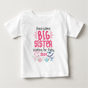 2024 Big Sister Waiting for New Baby Sibling T-Shirt