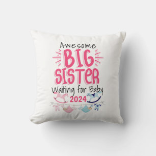 2024 Big Sister Waiting for New Baby Sibling Throw Pillow