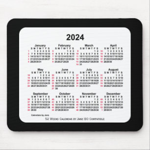 2024 Black 52 Weeks ISO Calendar by Janz Two Tone Mouse Pad