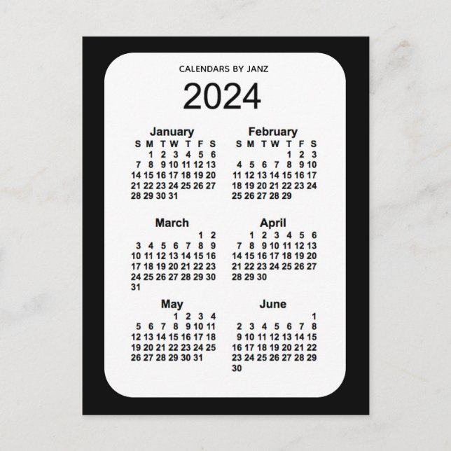 2024 Black 6 Month Mini Calendar by Janz Postcard (Front)
