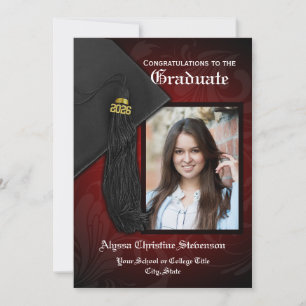 2024 Black and Red Tassel Charm Photo Graduation Invitation