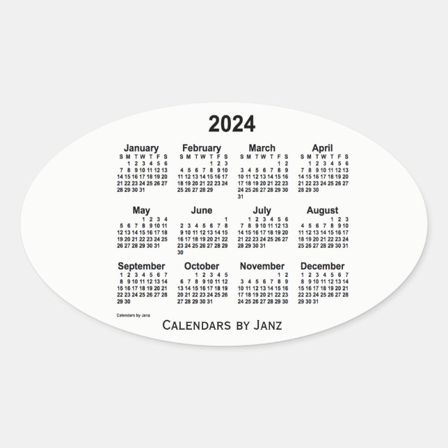 2024 Black and White Calendar by Janz Oval Sticker (Front)