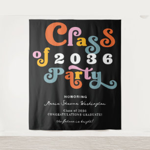2024 Black Retro Custom Graduation Party Backdrop Tapestry
