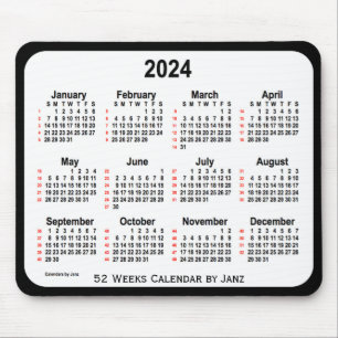 2024 Black Two Tone 52 Weeks Calendar by Janz Mouse Pad