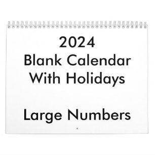 2024 Blank Calendar With Holidays Large Numbers