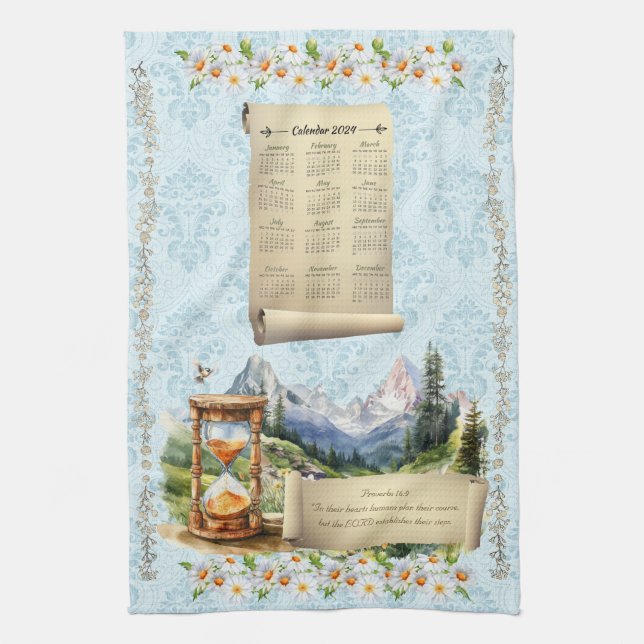 2024 Blue Calendar Towel Alps Mountains Proverbs  (Vertical)