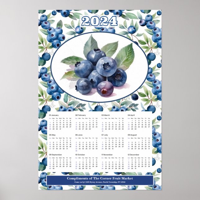 2024 Blueberries Custom Calendar  Poster (Front)